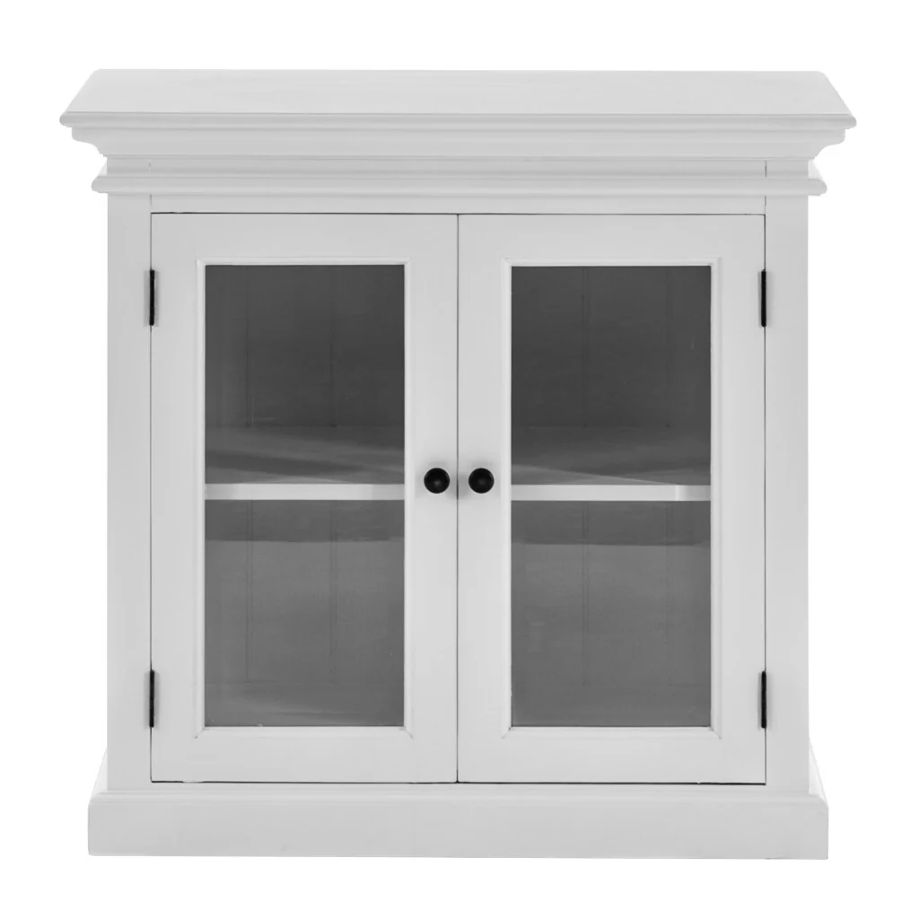 HomeRoots 35 White Wood and Glass Two Door Accent Cabinet - 33.46 x 35.43 x 19.7