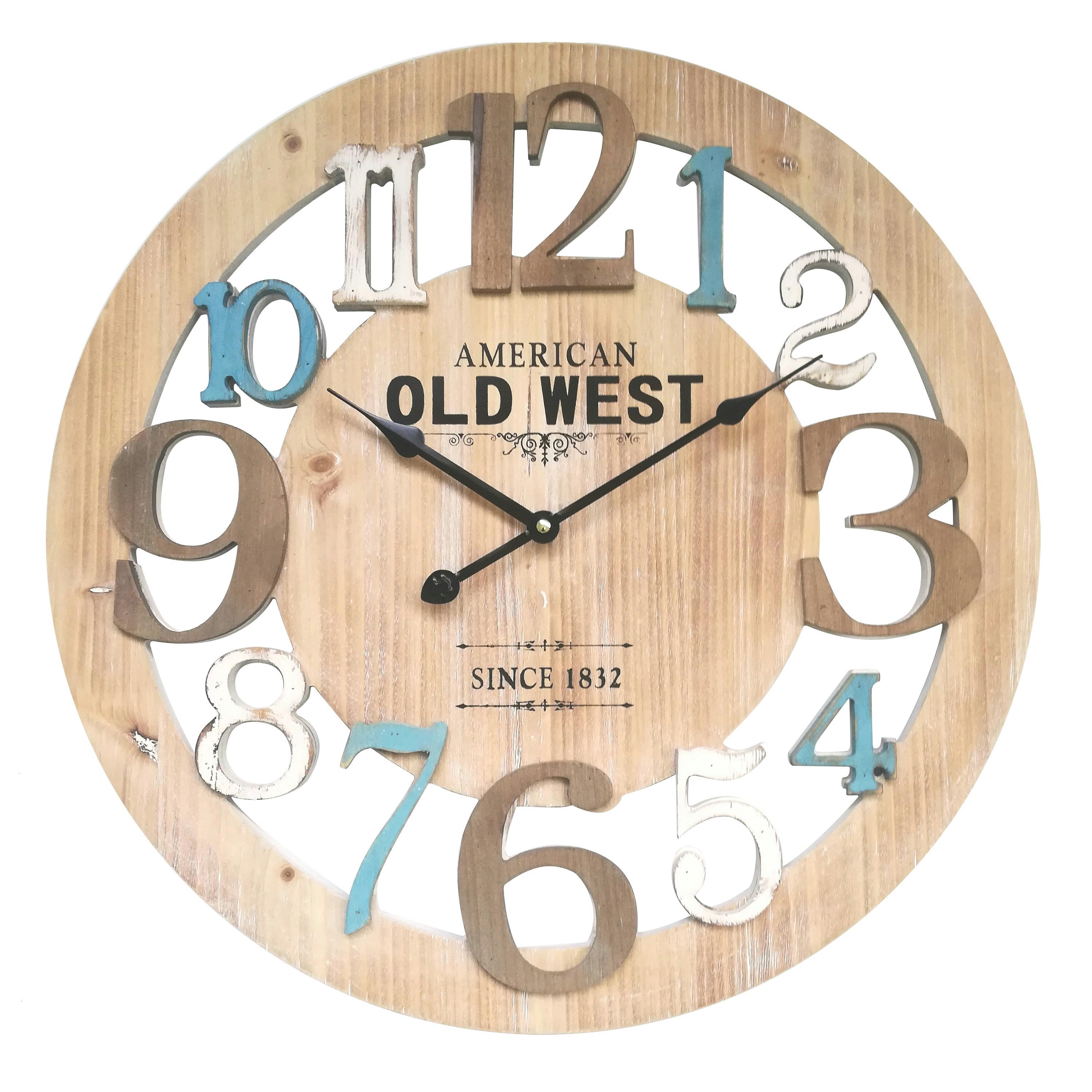 - Horloge murale en MDF sculpté blanc marron et bleu ø 50 cm
