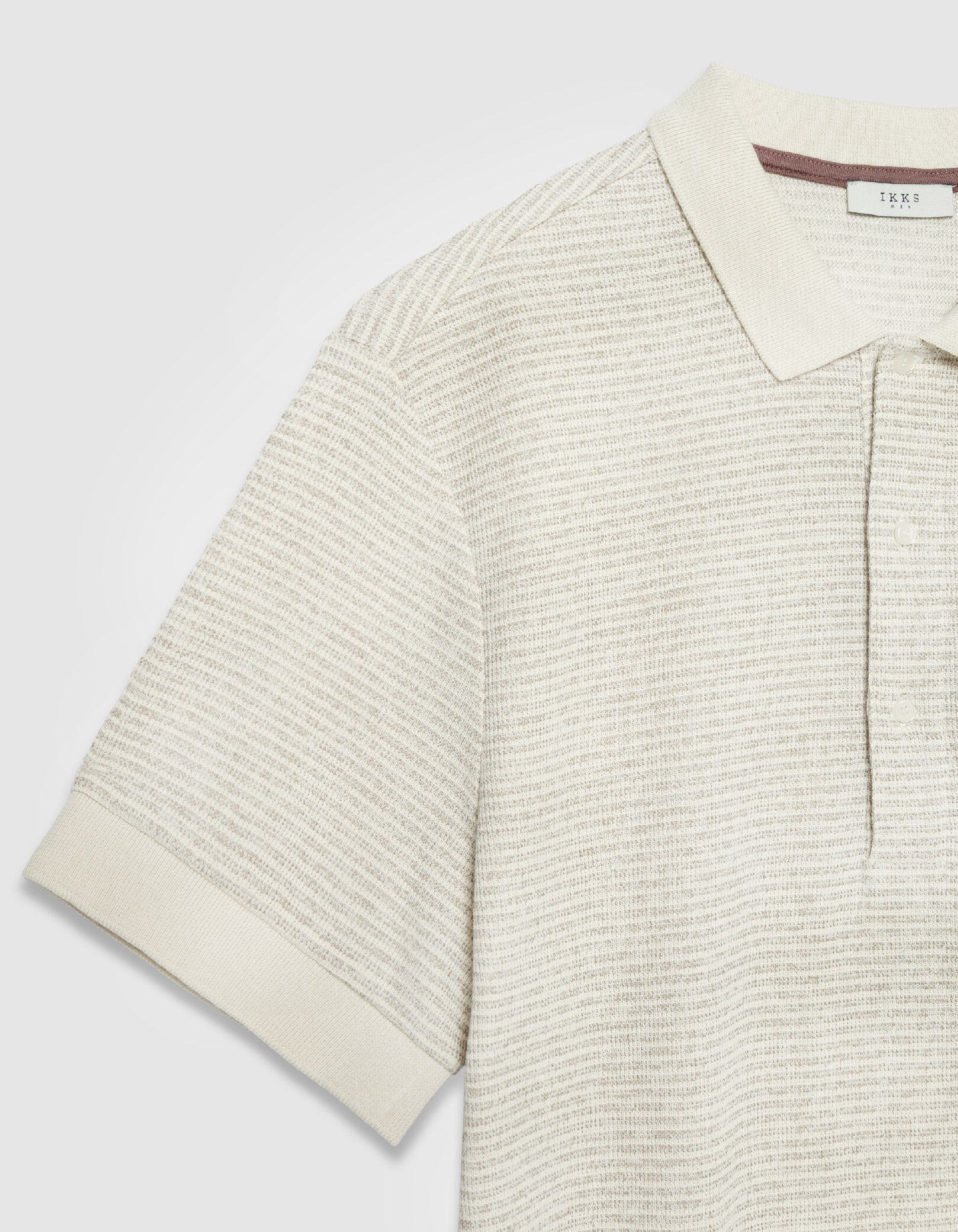 Polo manches courtes beige fines rayures Homme