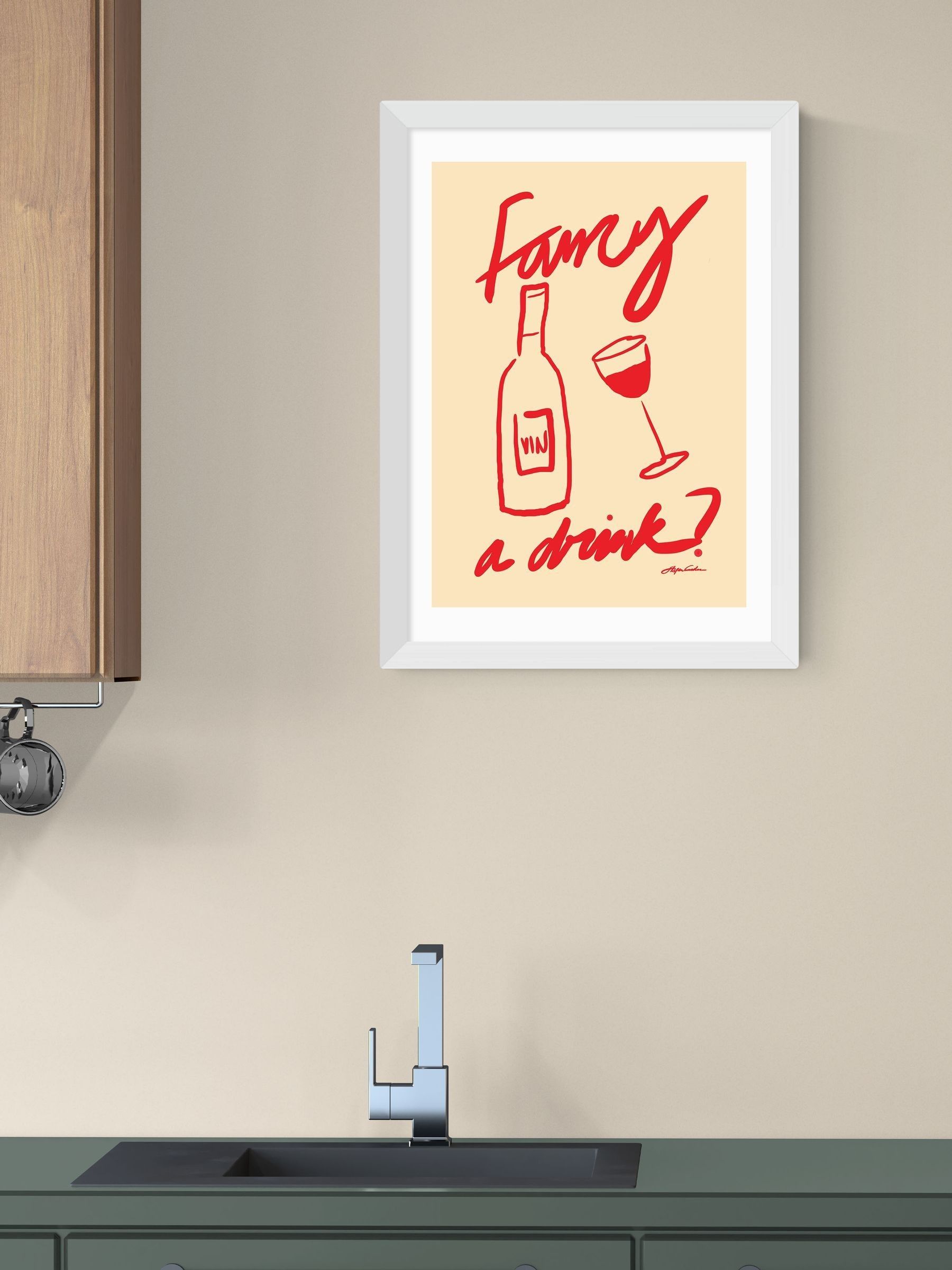 East End Prints White Fancy a Drink Wall Art Print by Stephie Cardona