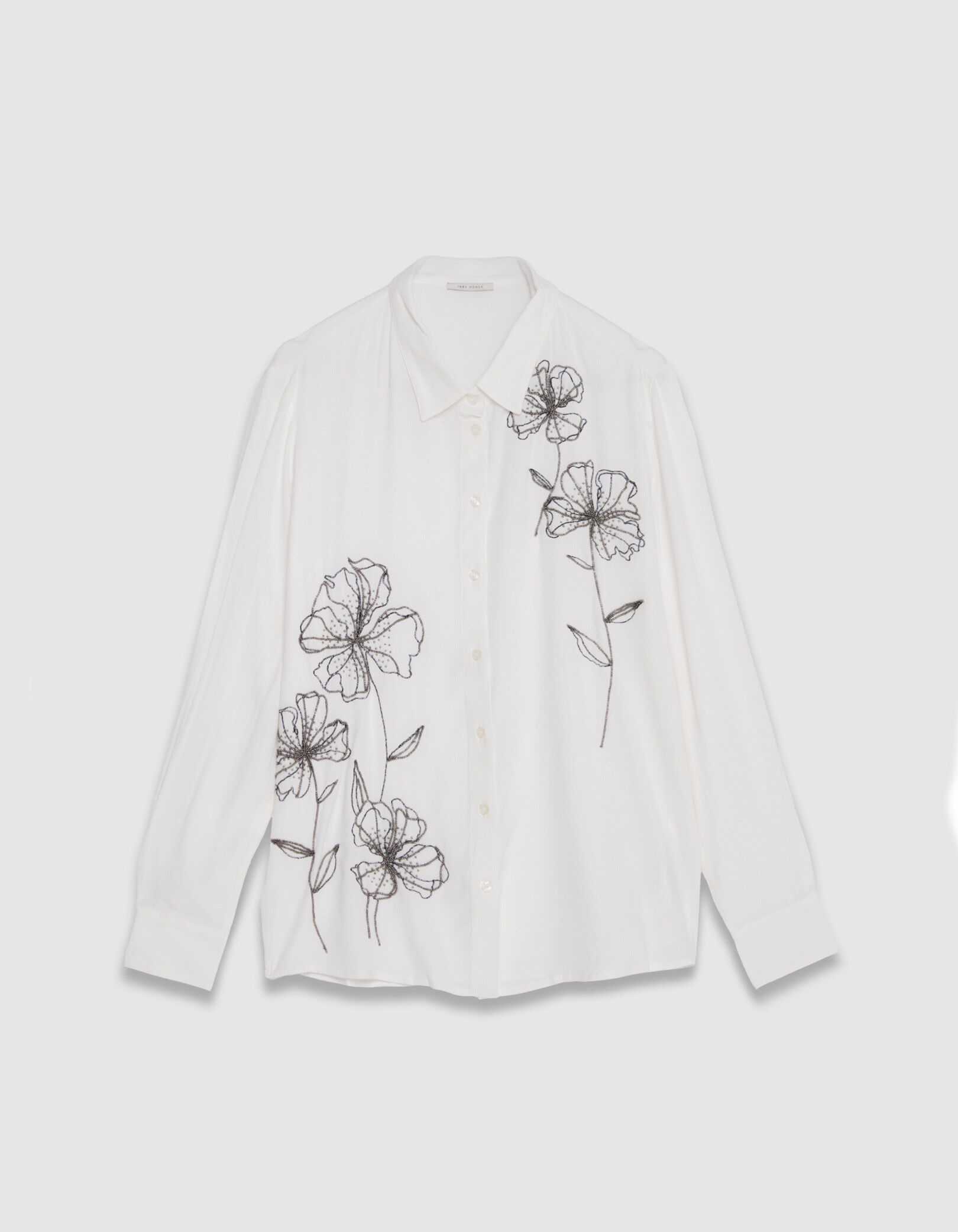 Chemise manches longues blanche broderies perles Femme