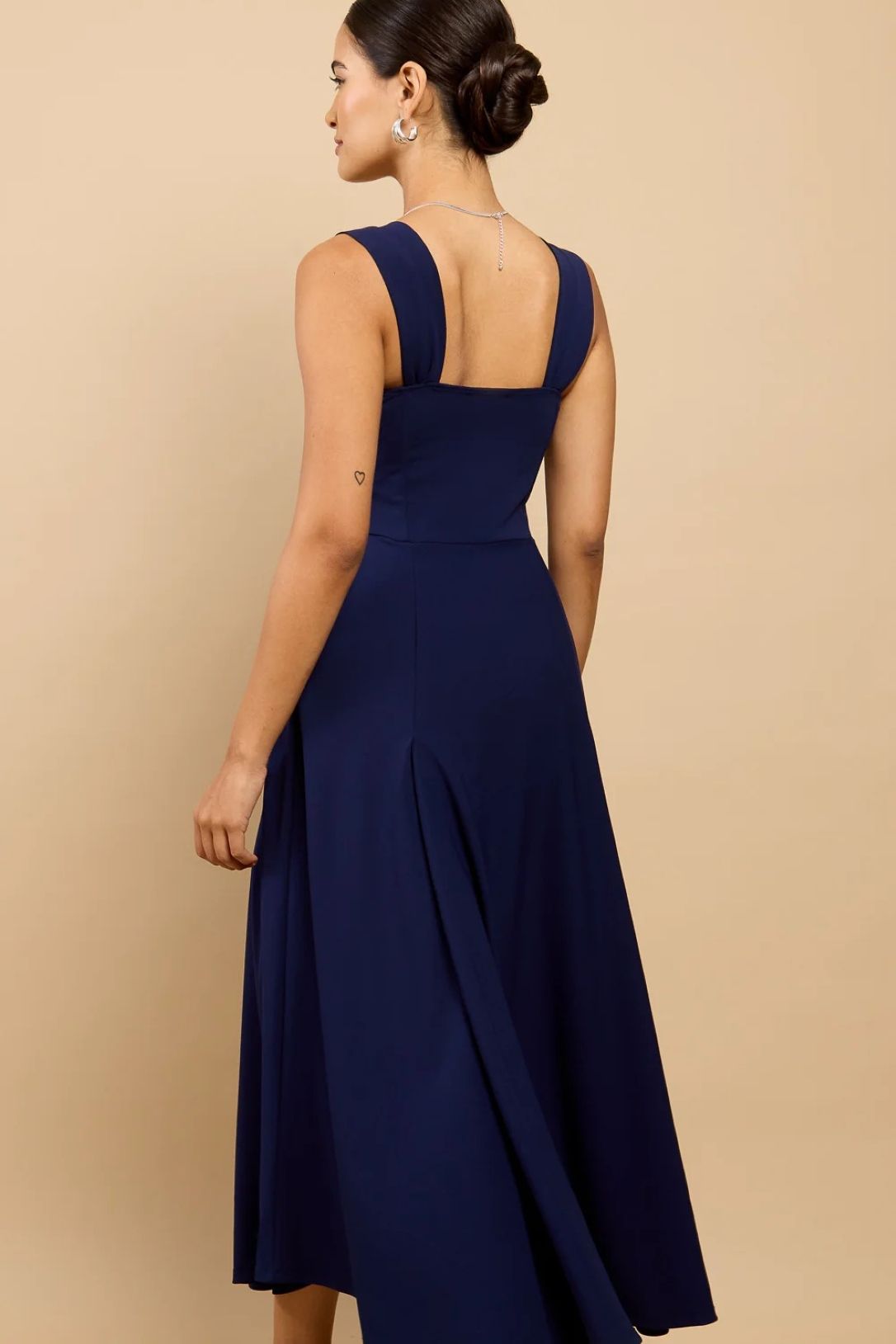 Little Mistress Navy Gathered Strap Midaxi Dress