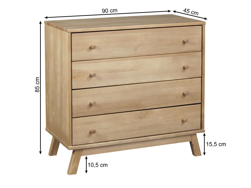 Komoda drewniana Oregon wood I 90 cm, 4 szuflady, sosnowa