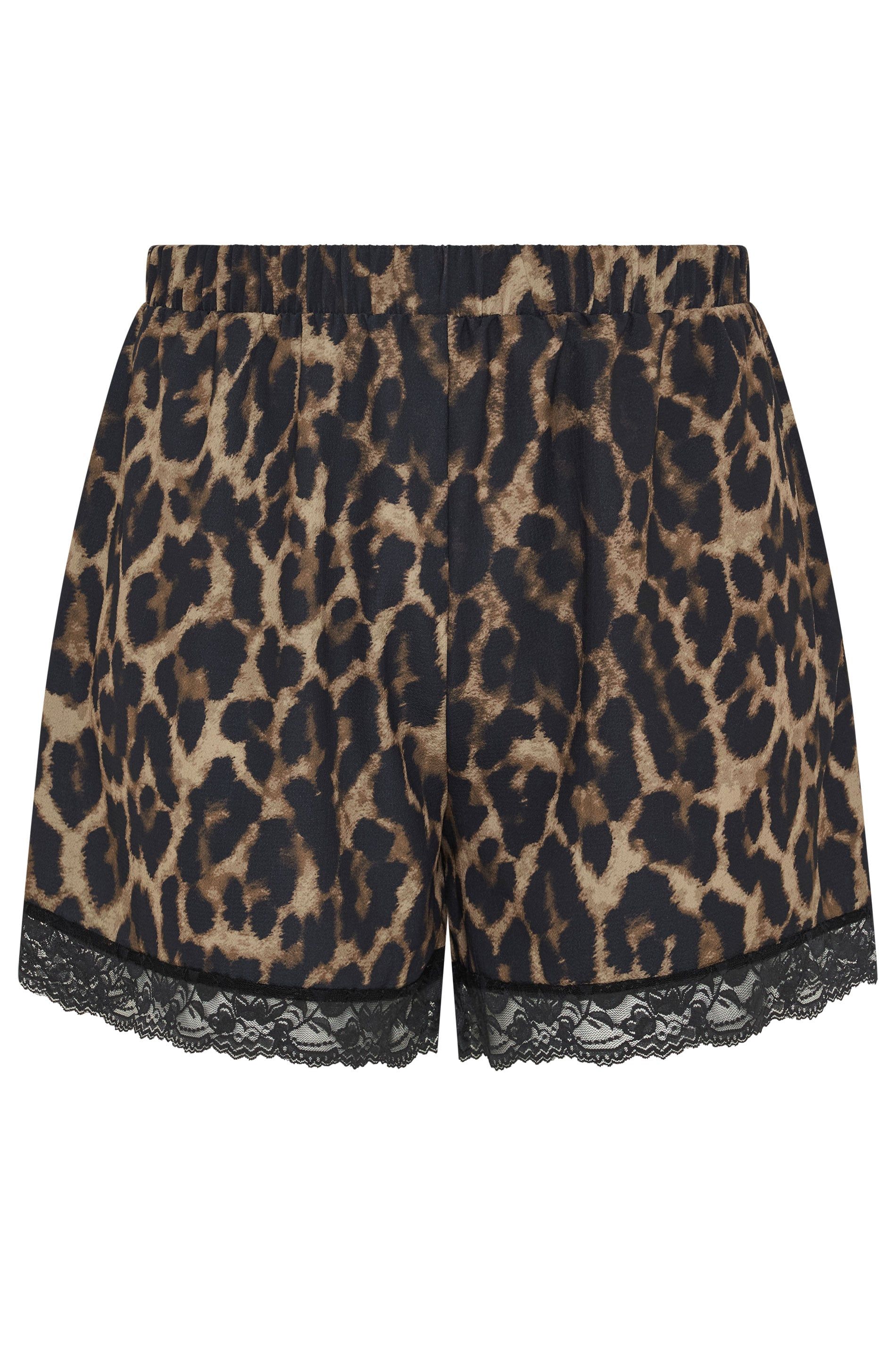 Yours Leopard Print Lace Hem Shorts
