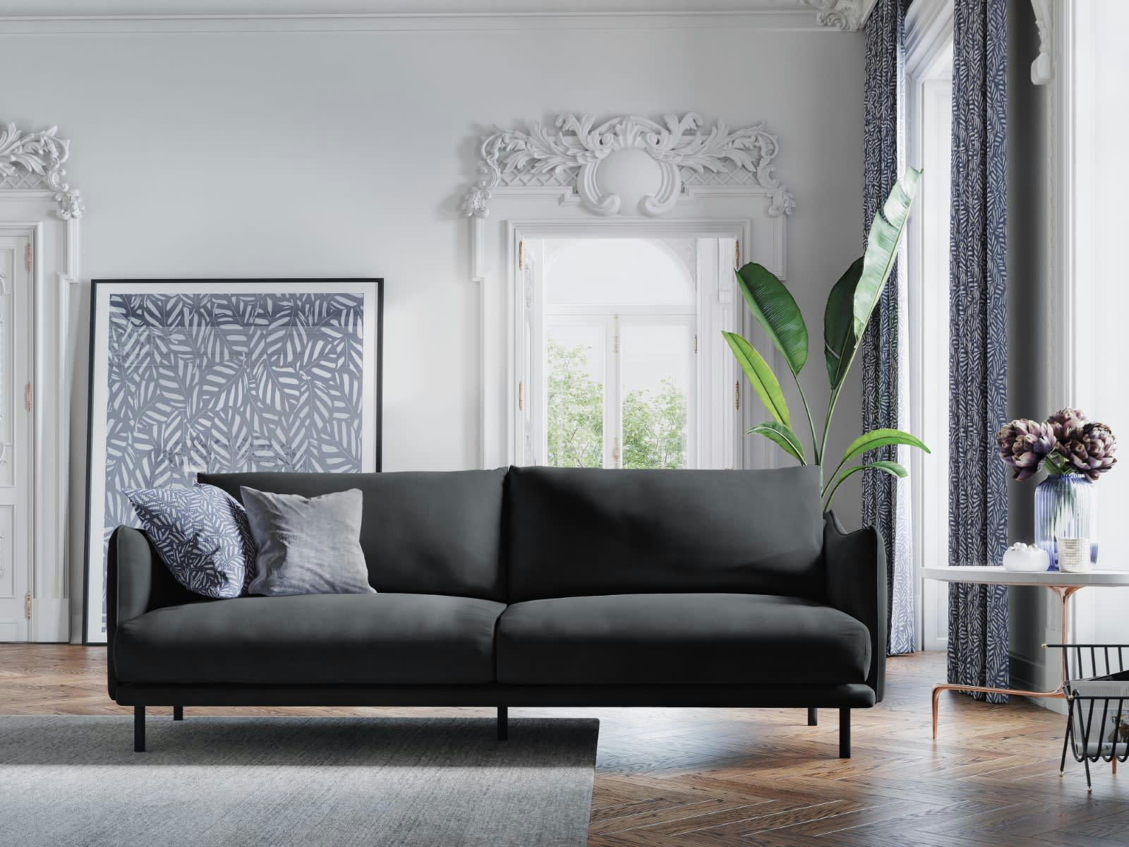 PARIS - Canapé 4 places en Velours Gris Foncé