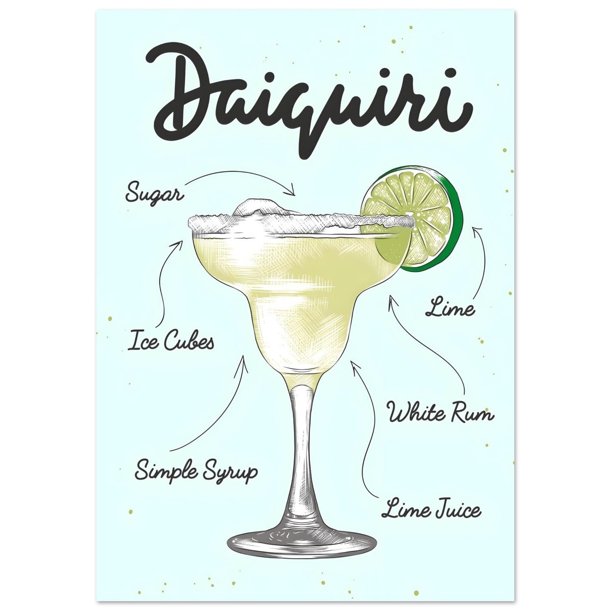 Artfulprints Daiquiri cocktail – Illustratie  poster A4 21x29.7 cm