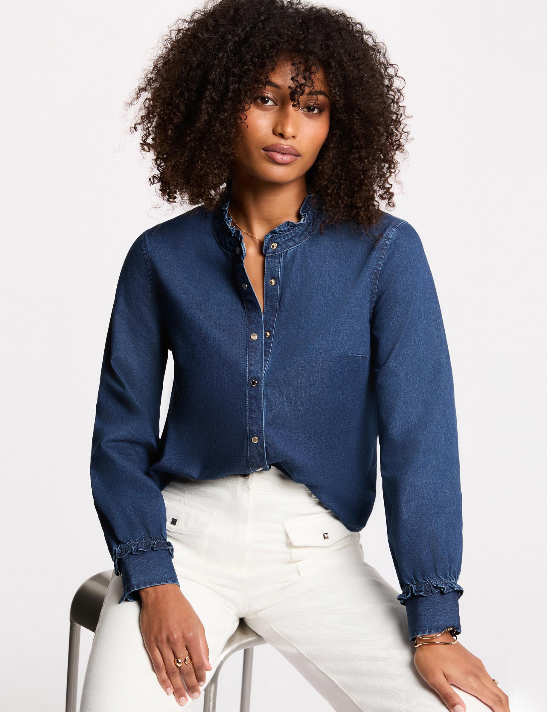 High Neck Shirt Raw Denim Women