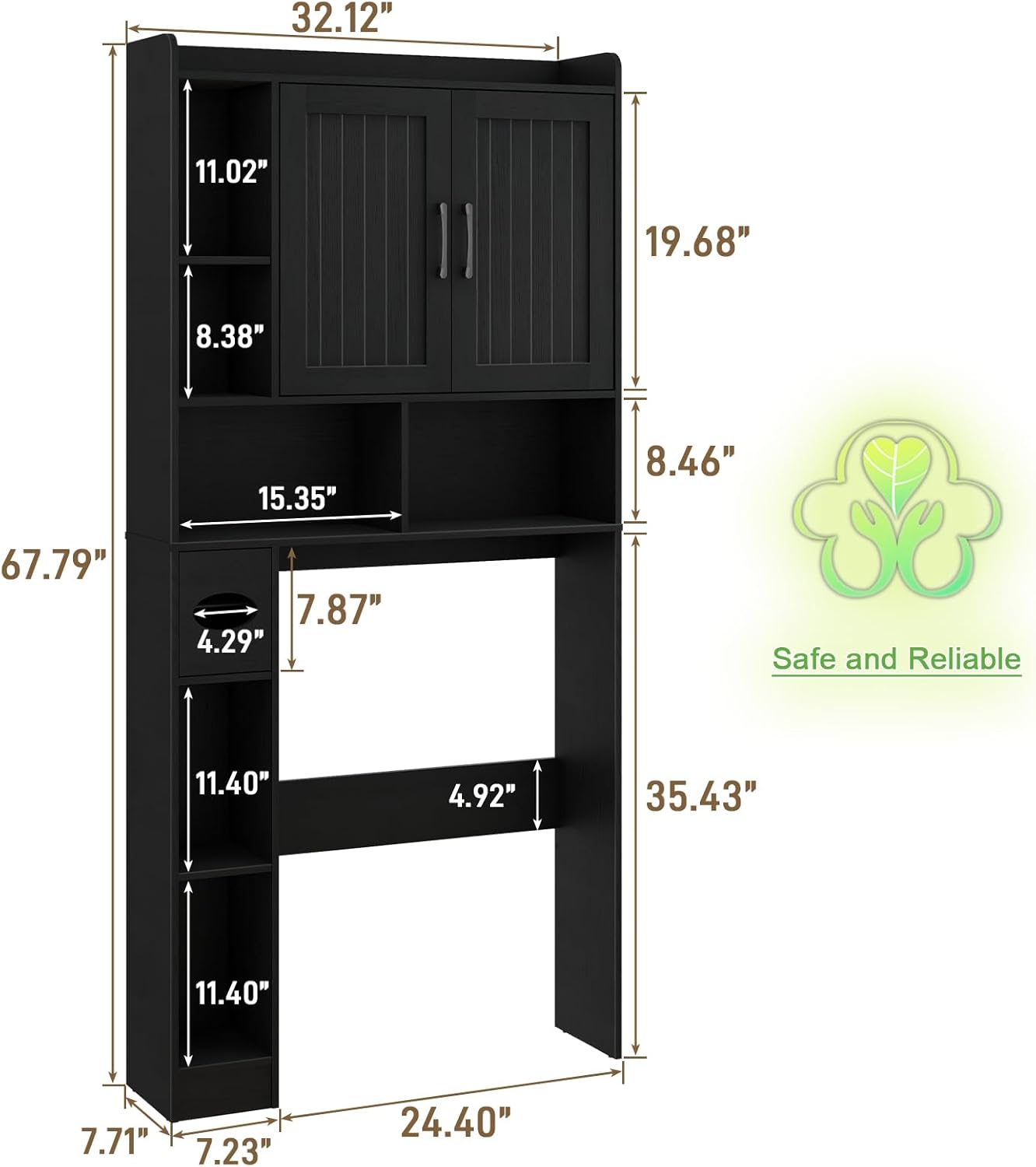 Vabches Over The Toilet Storage Cabinet, Farmhouse Storage Cabinet Over Toilet with Barn Door, Home Space-Saving Toilet Rack, for Bathroom, Restroom, Laundry（Black）.
