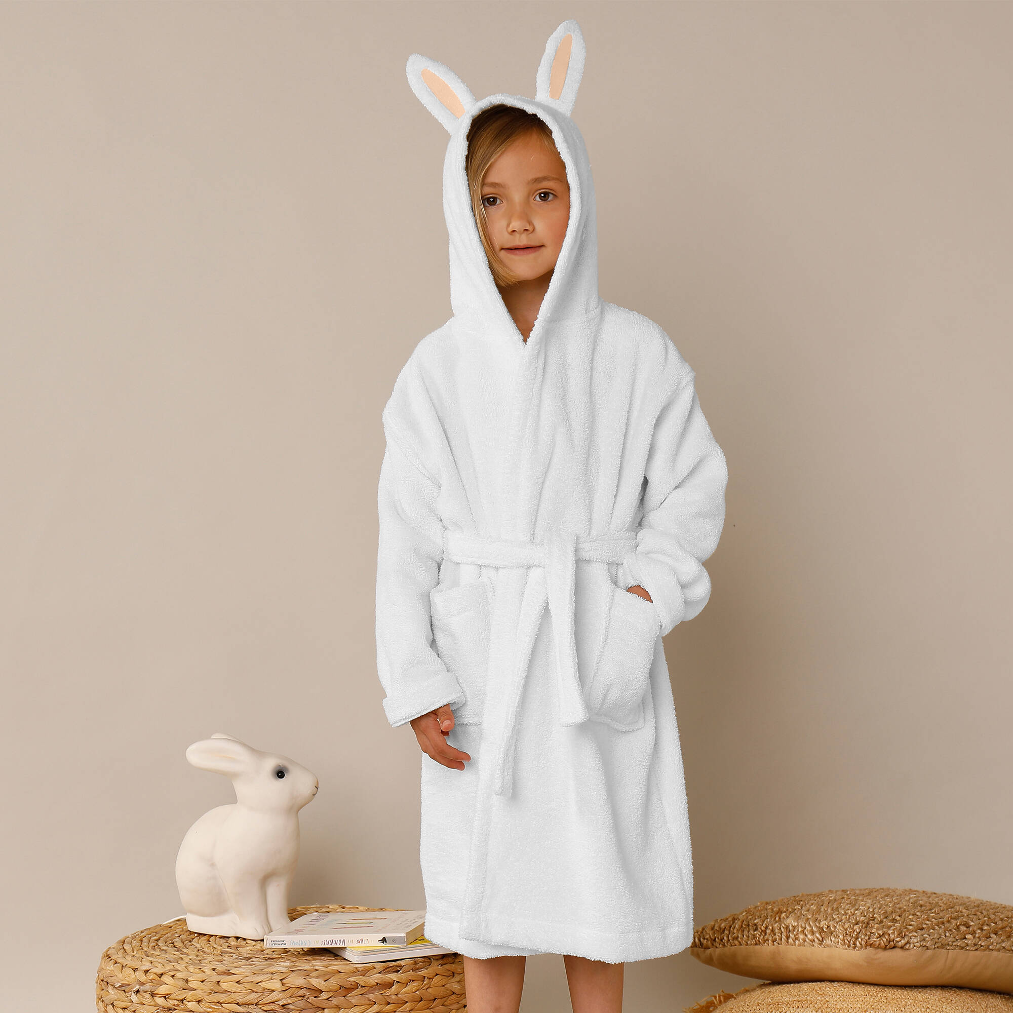 Peignoir de bain enfant lapin à capuche éponge coton - 340 g/m²