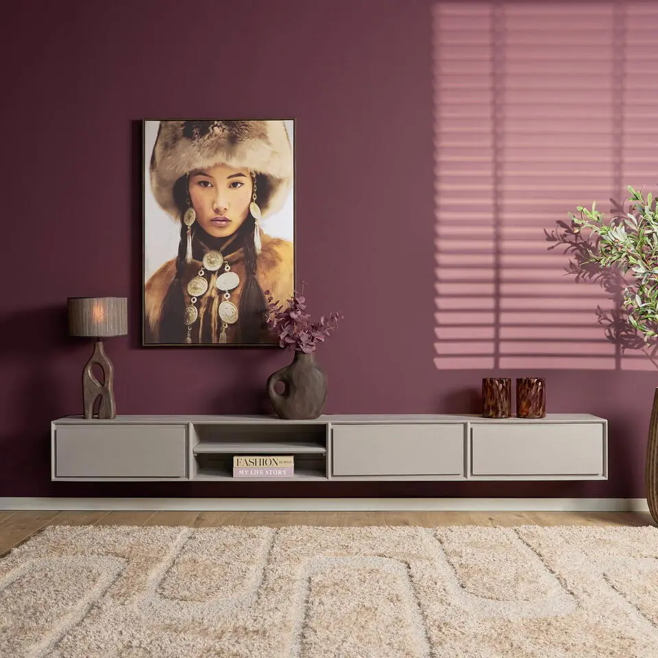 Tv-meubel Zwevend Taupe Hout - 240x35x30cm - Ambiance