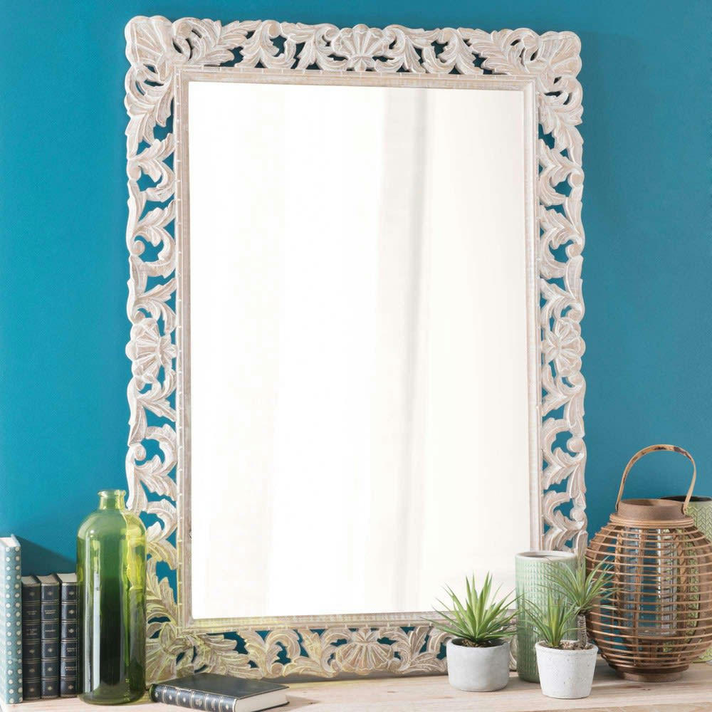 KYARA - Miroir rectangulaire en manguier blanchi 79x110