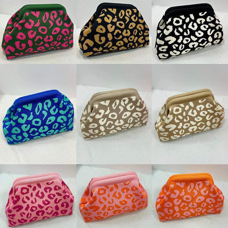 PEACH ACCESSORIES Leopard Knit Cloud Pouch Bag