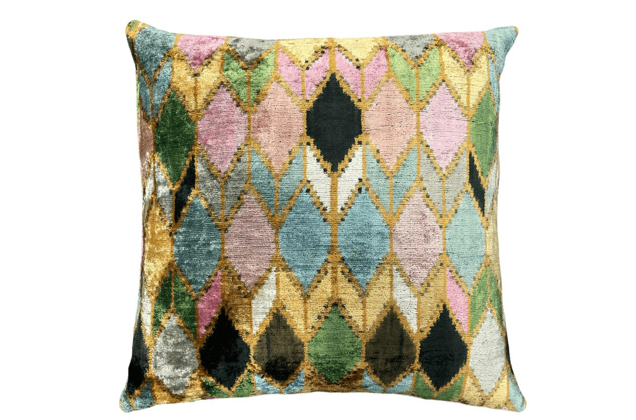 - Housse de coussin velours soie ikat  50x50 rose