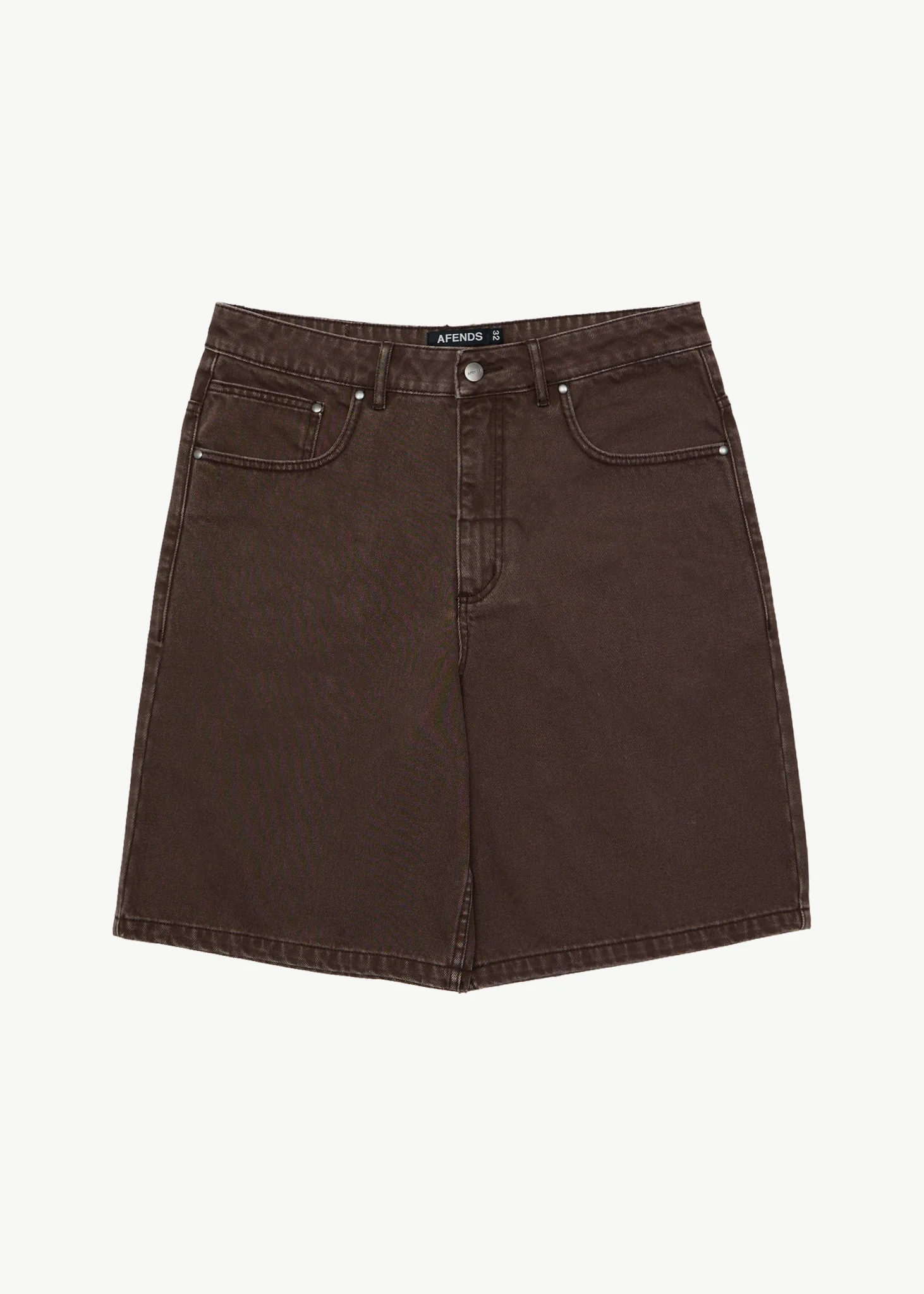 AFENDS Mens Lil C - Denim Baggy Short 22 - Washed Coffee