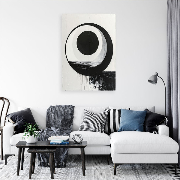 Obraz do salonu biura sypialni, Abstrakcja Czarno Biała Forma Okręg 20x30