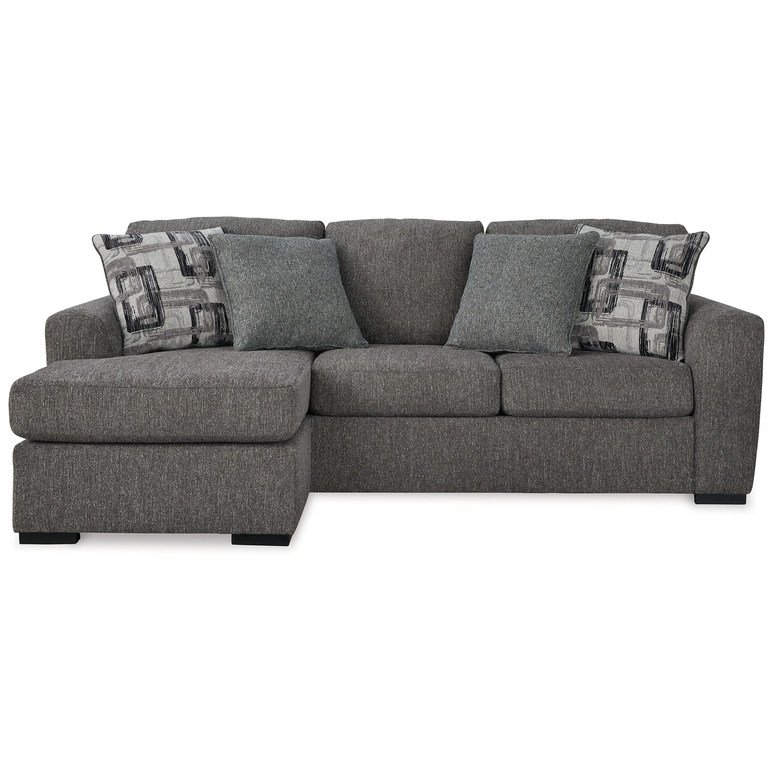 Iqay Sectional Sofa Chaise, 4 Pillows, Pewter Gray Polyester 101 Inch