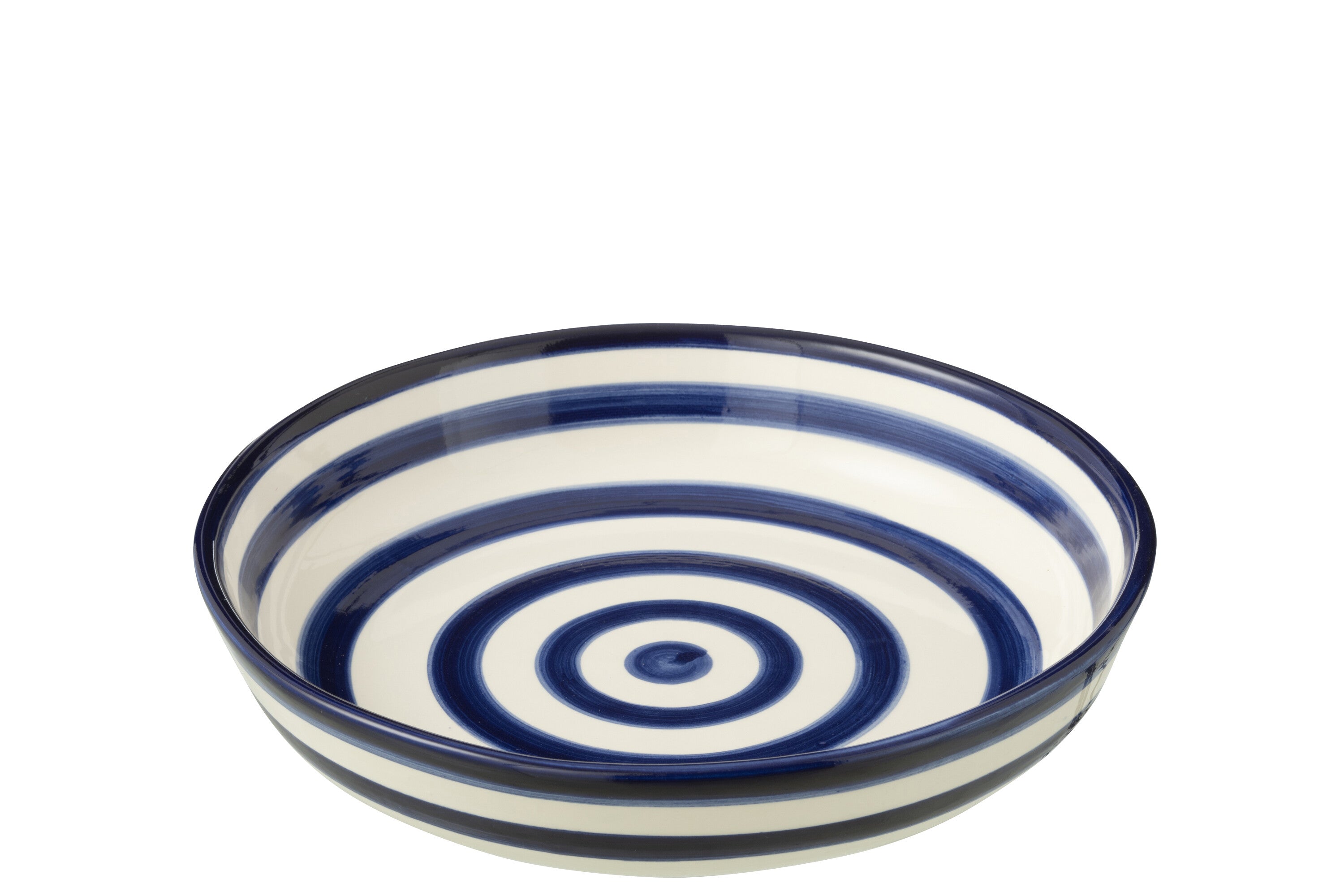 J-Line schaal Granada Stripes Low - keramiek - wit/blauw - large - Ø 25 cm