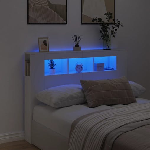 NNEVL LED Headboard White 140x18.5x103.5 cm Engineered Wood