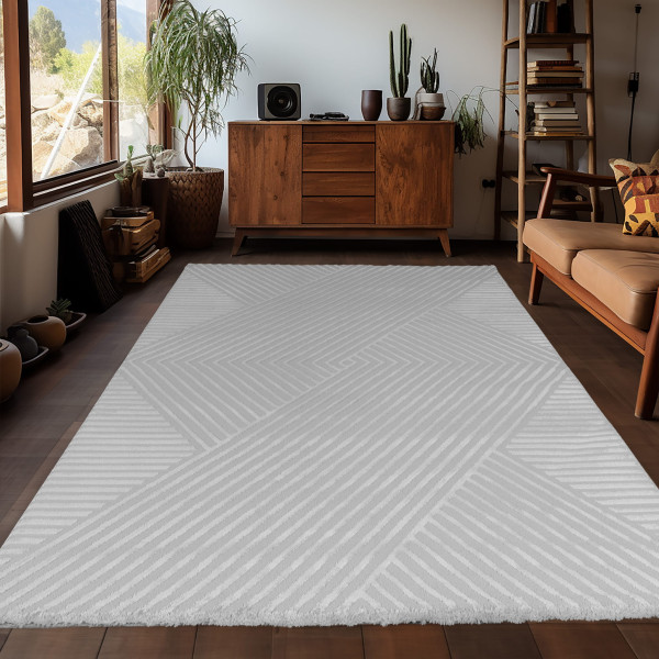 Dywan nowoczesny 3D Sahara wstęga szary 80 cm x 150 cm