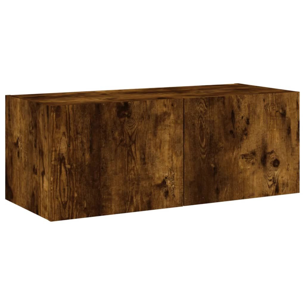 Ścienna szafka TV z LED przydymiony dąb 80x35x31 cm