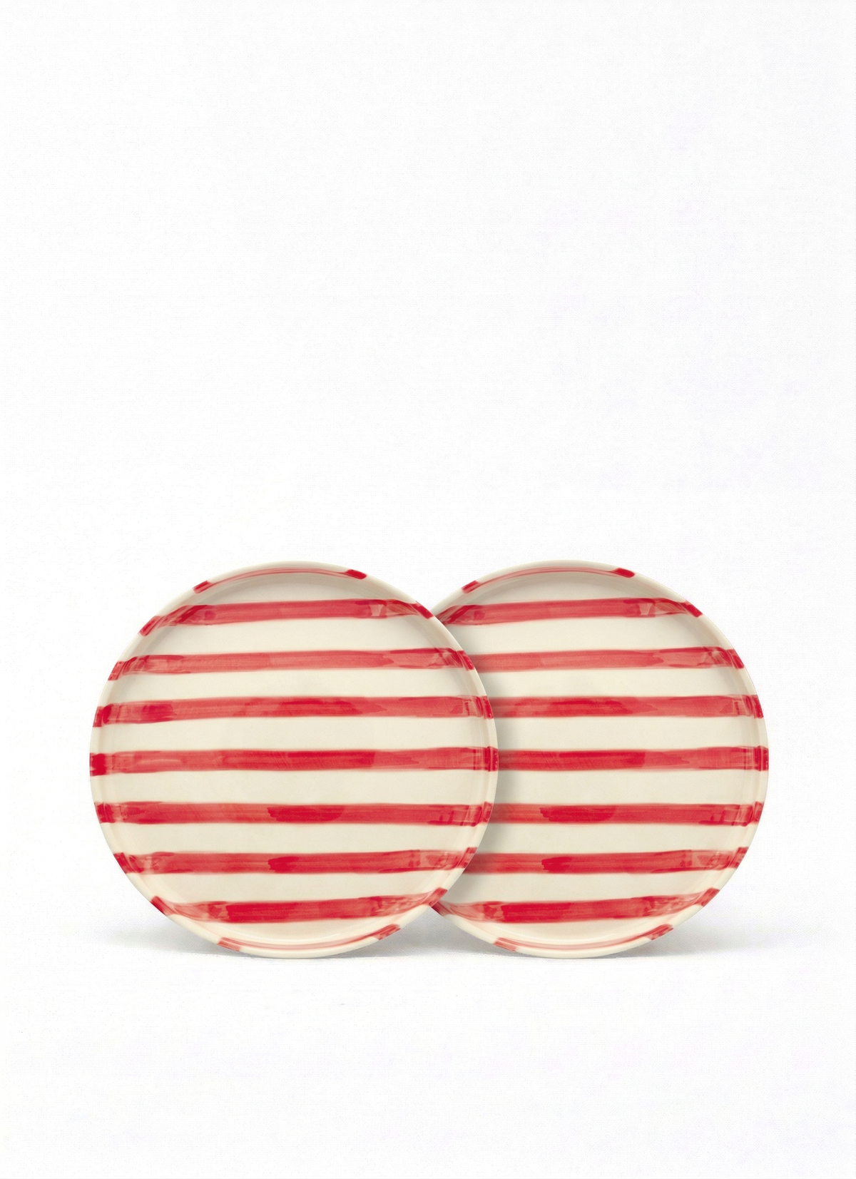 vtwonen - Lunchbord - Strepen - Rood - Set van 2 - Keramiek - 20cm