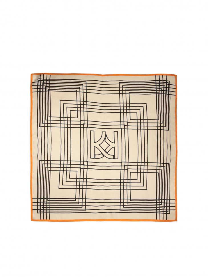 Square silk scarf with geometric patterns