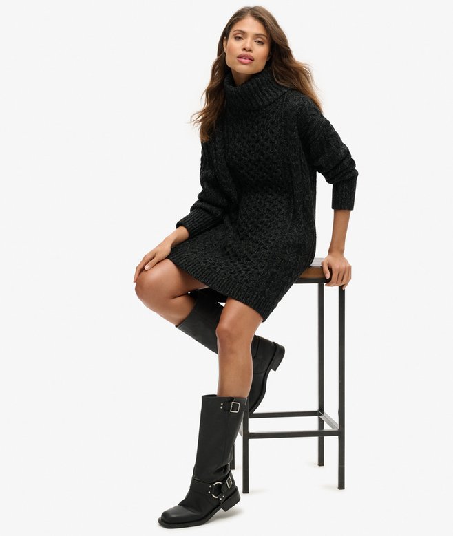 Roll Neck Cable Jumper Dress