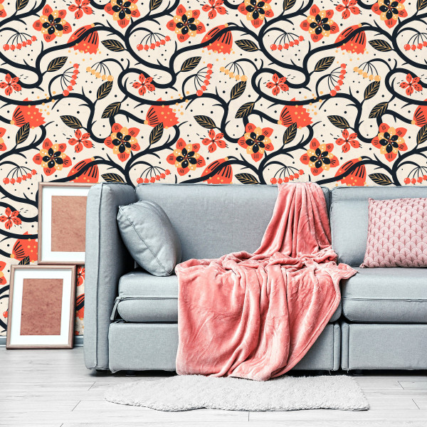 Tapeta Ścienna Kwiaty W Stylu Retro