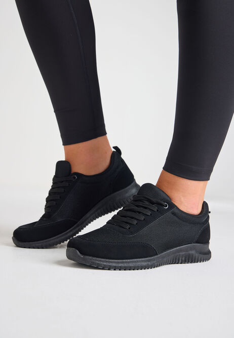Womens Plain Black Runner Trainers