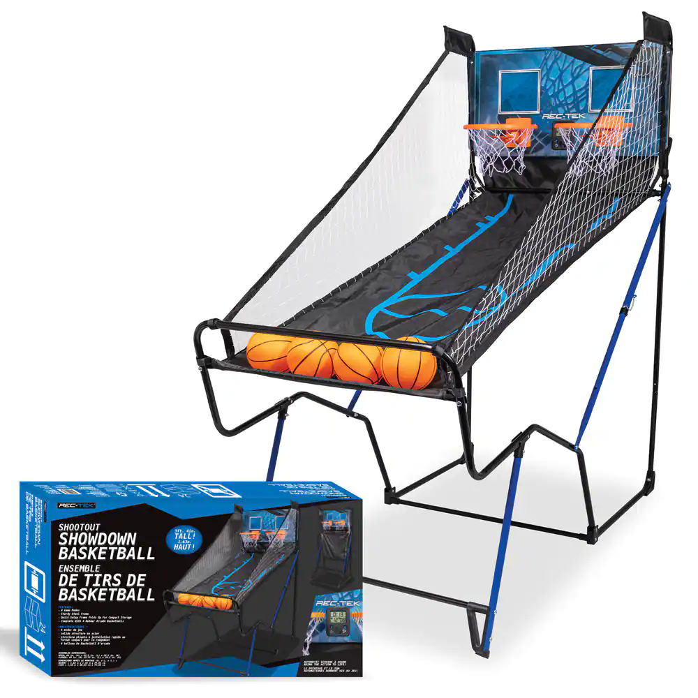Rec-Tek Basketball Shootout Arcade Challenge Game w/ 4 Balls & Electronic Scoreboard