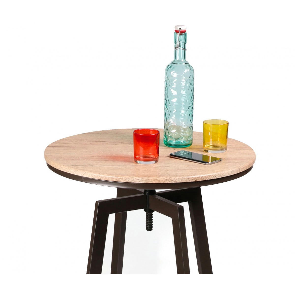 - Table de Bar Ronde Style Industriel en Bois et Métal Noir Ajustable