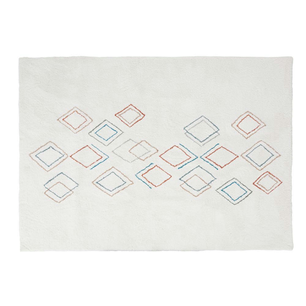 GUANCHA - Tapis tufté main écru motifs losanges multicolores 160x230
