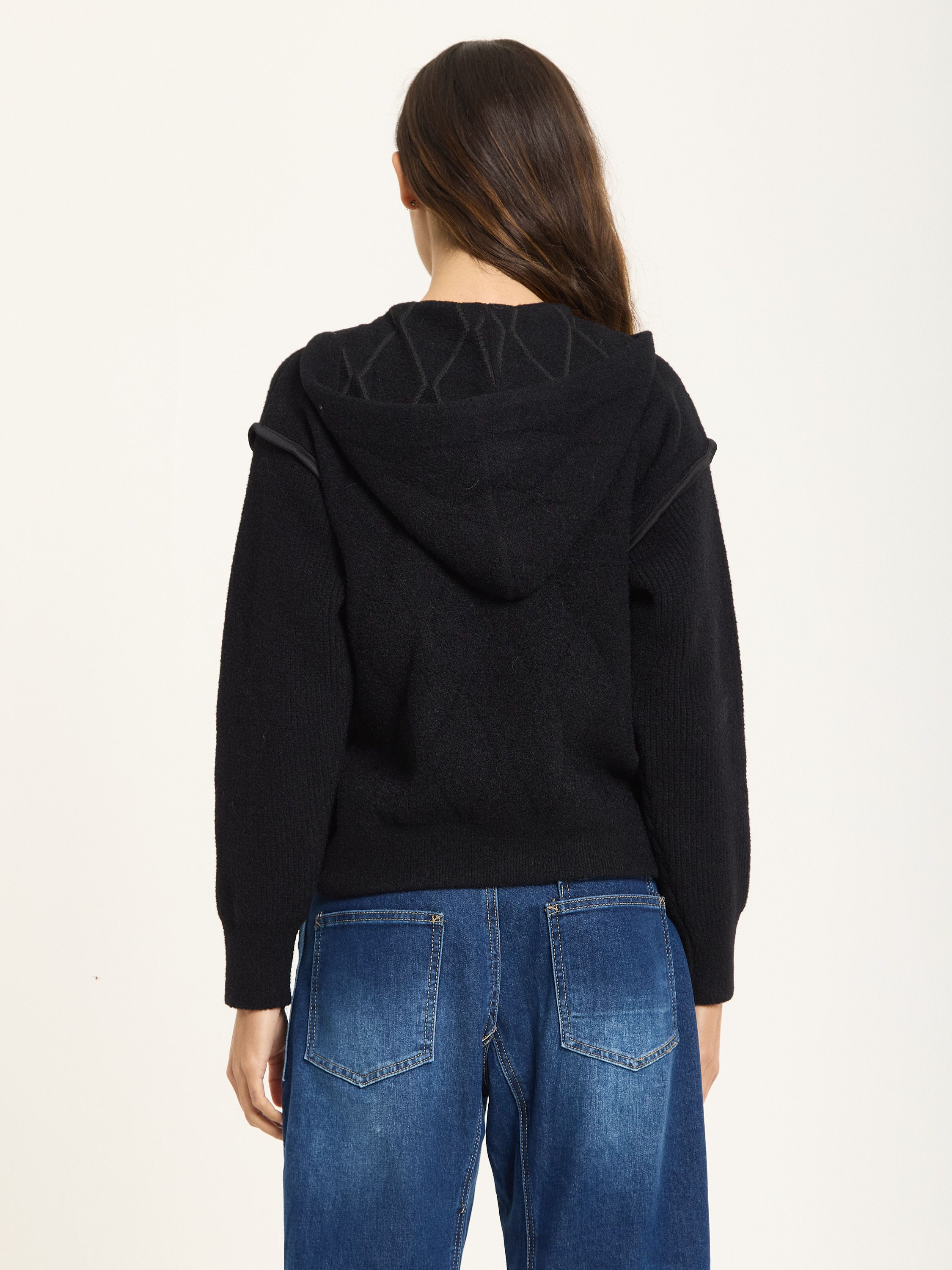 House of Holland Black Utility Zip Knit Jacket with Hood