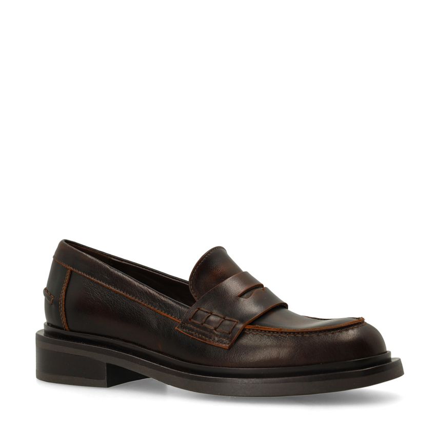 Manfield Bruine leren loafers