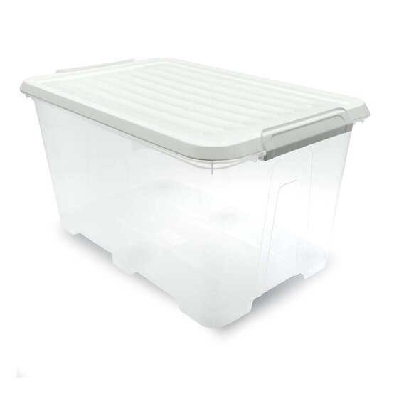 Clear White Storage Box with Wheels 60 Litres