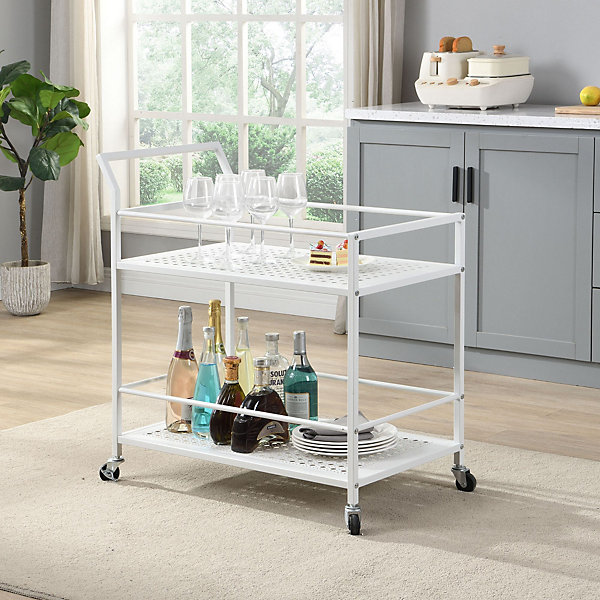 Desserte en métal à 2 niveaux avec roulettes, desserte cuisine, desserte de bar FineBuy