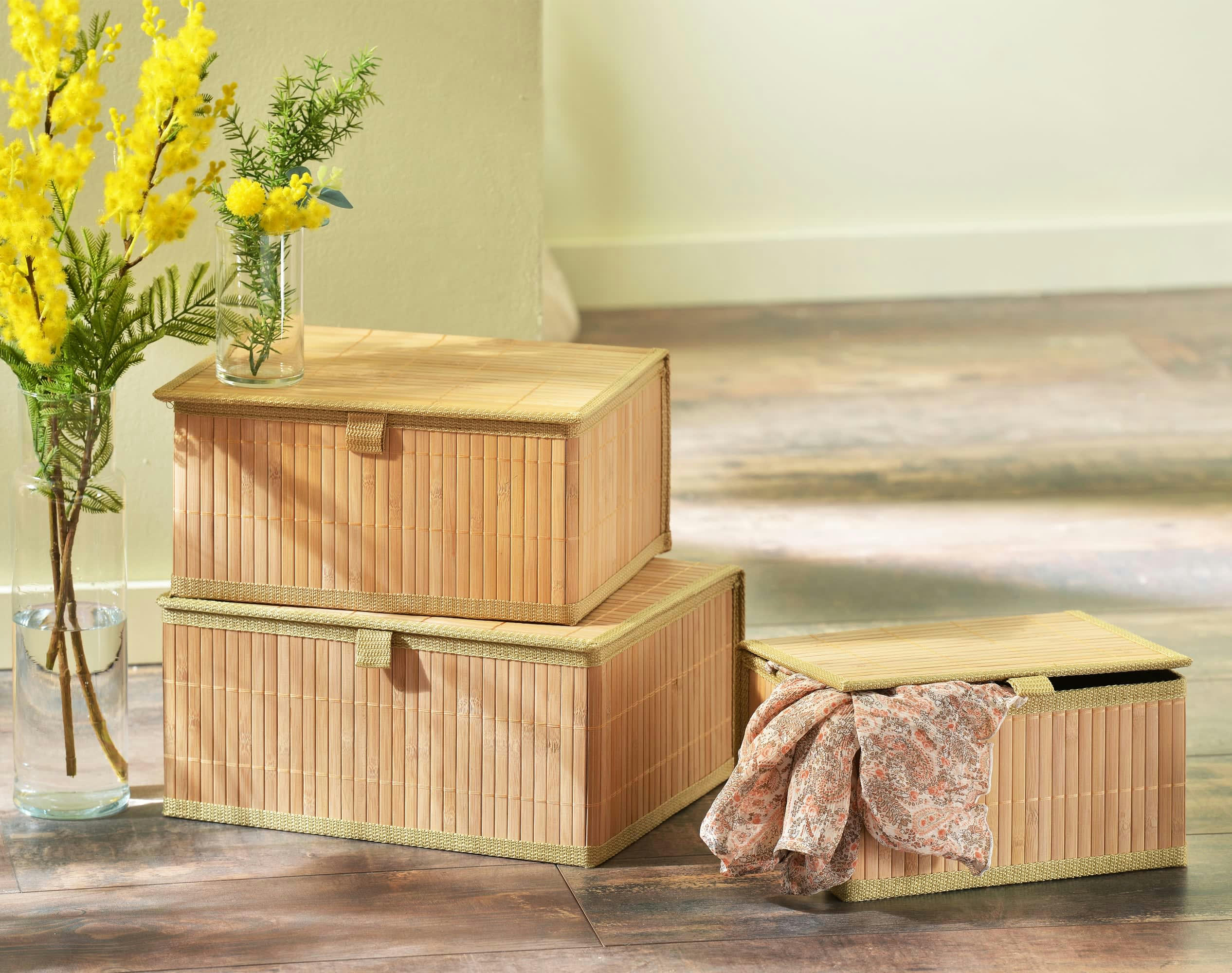 NIONO - Lot de 3 boîtes gigognes en bambou beige