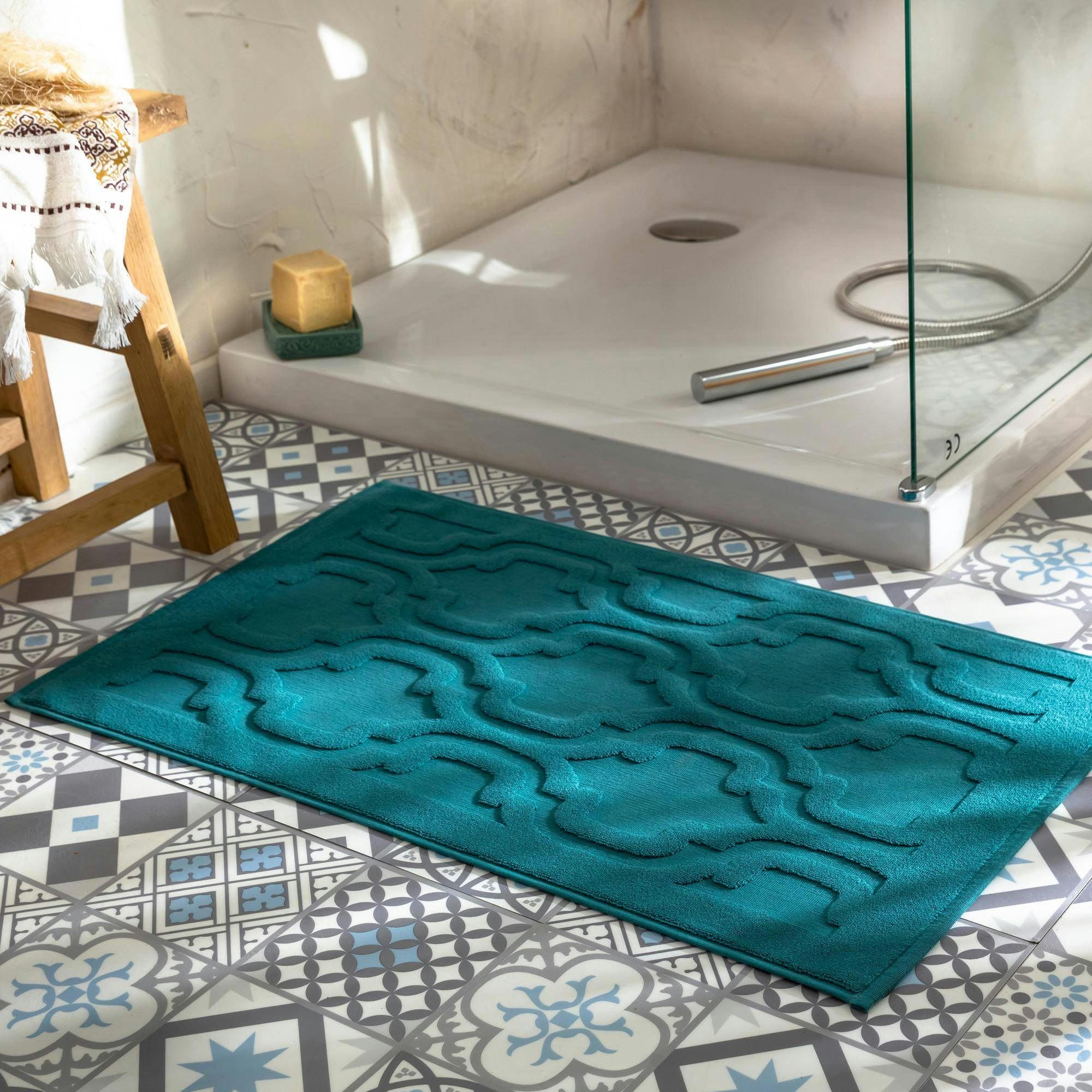 MIHRAB - Tapis de bain 60x120 bleu canard en coton 940 g/m²