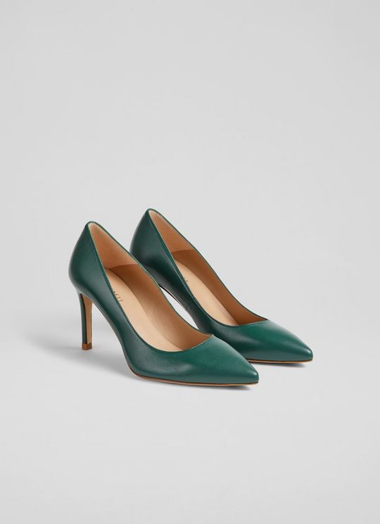 Classic FloretDark Green Leather Heel Courts