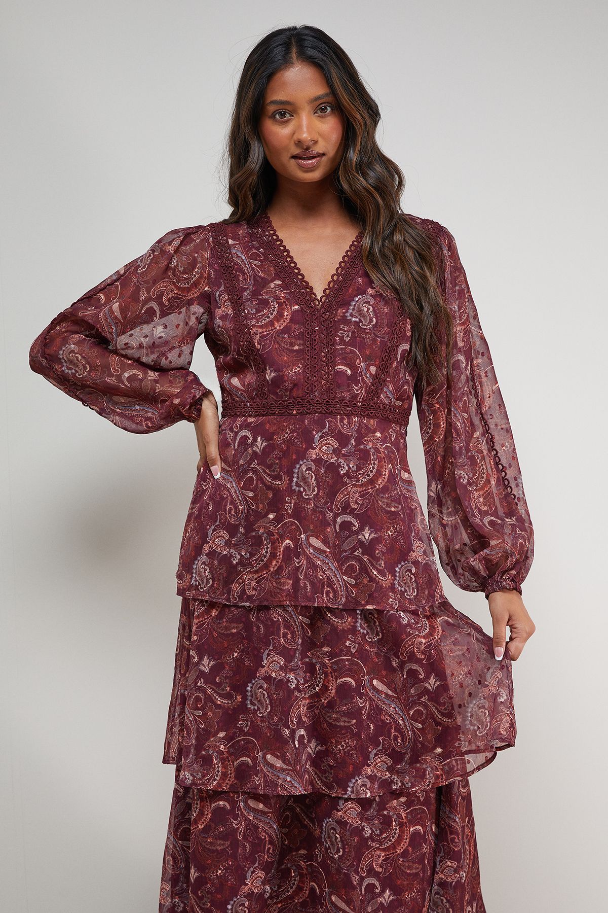 Oasis Printed Lace Dress With Tripple Tiers