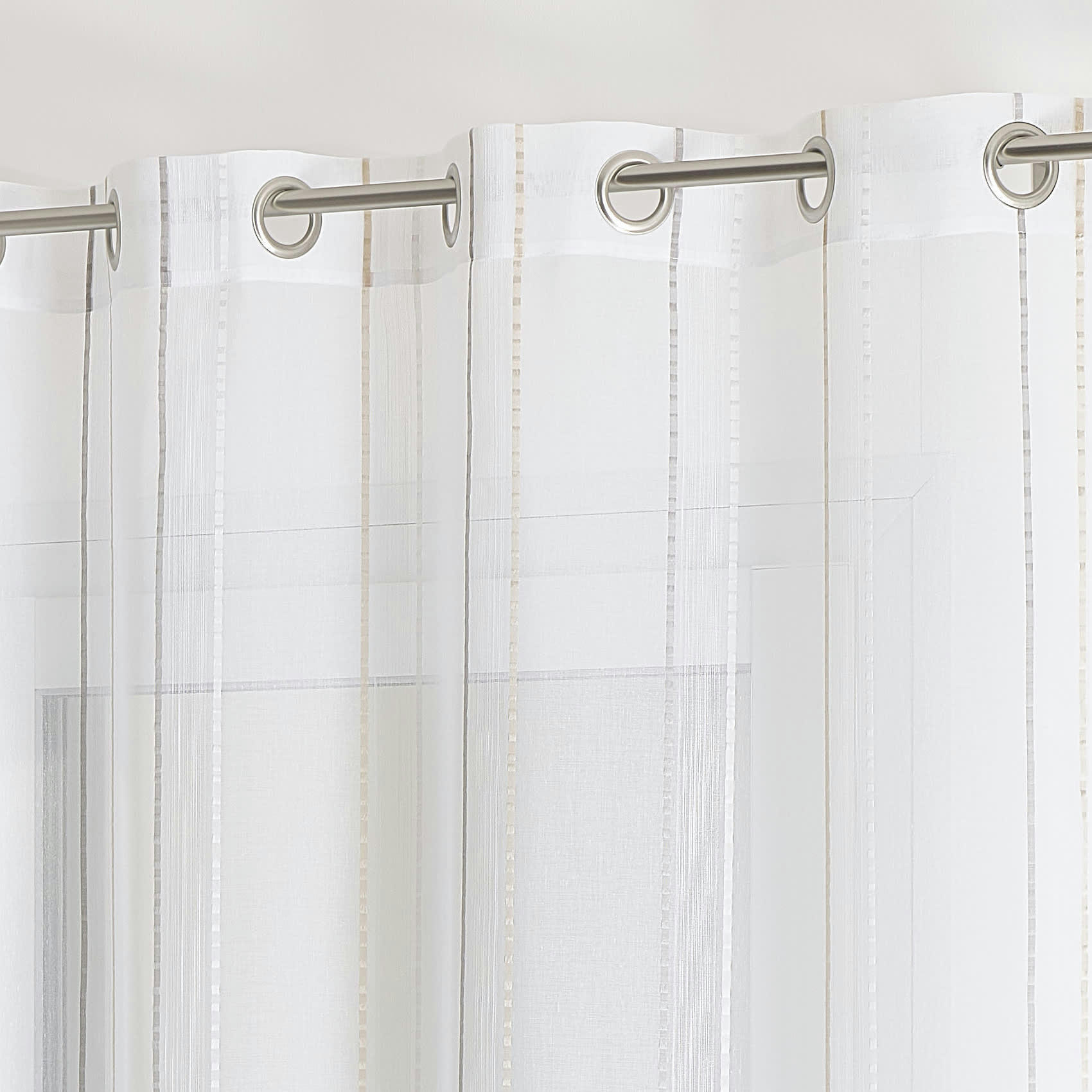 - Voilage fantaisie à rayures polyester gris clair 140x240 cm