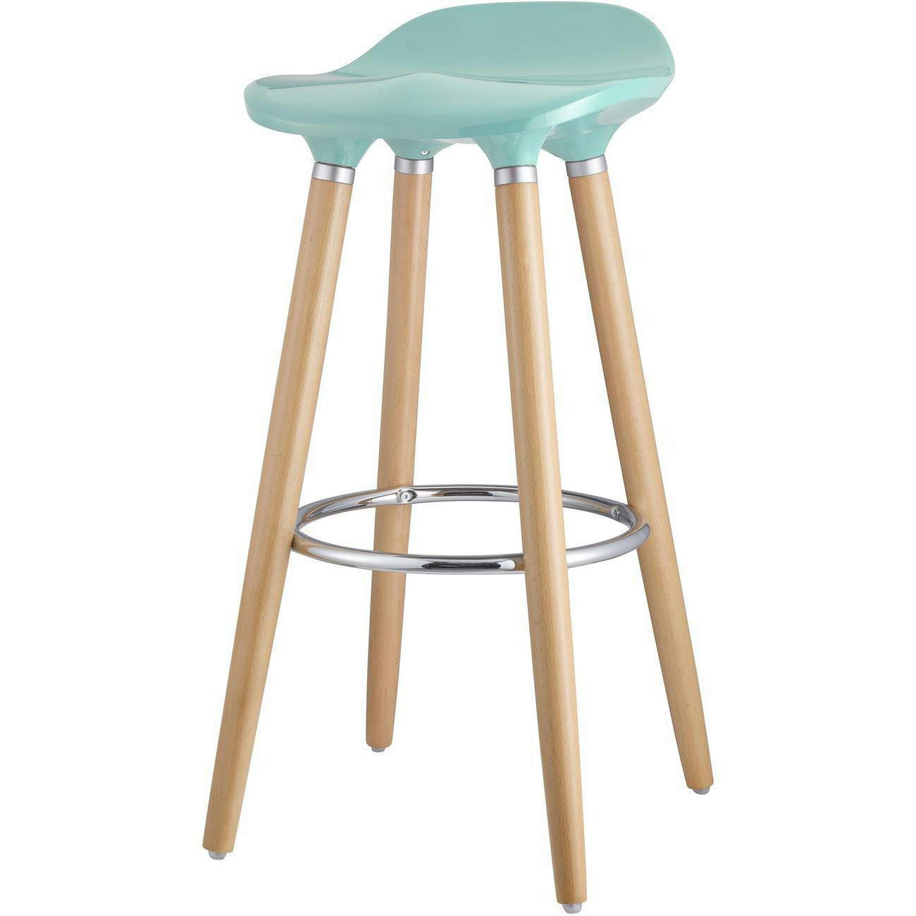 OSLO - Tabouret de bar assise plastique dur bleu pieds bois