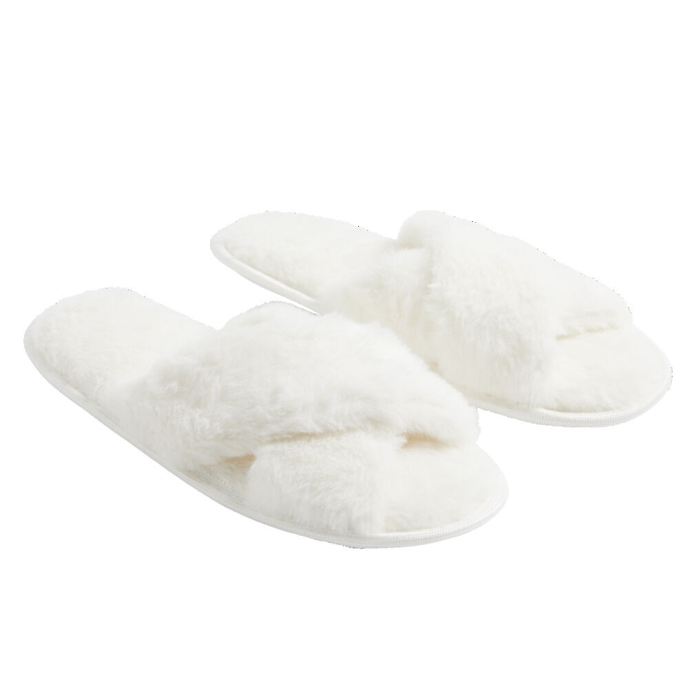Chaussons femme blanc peluche brides croisée T38/39