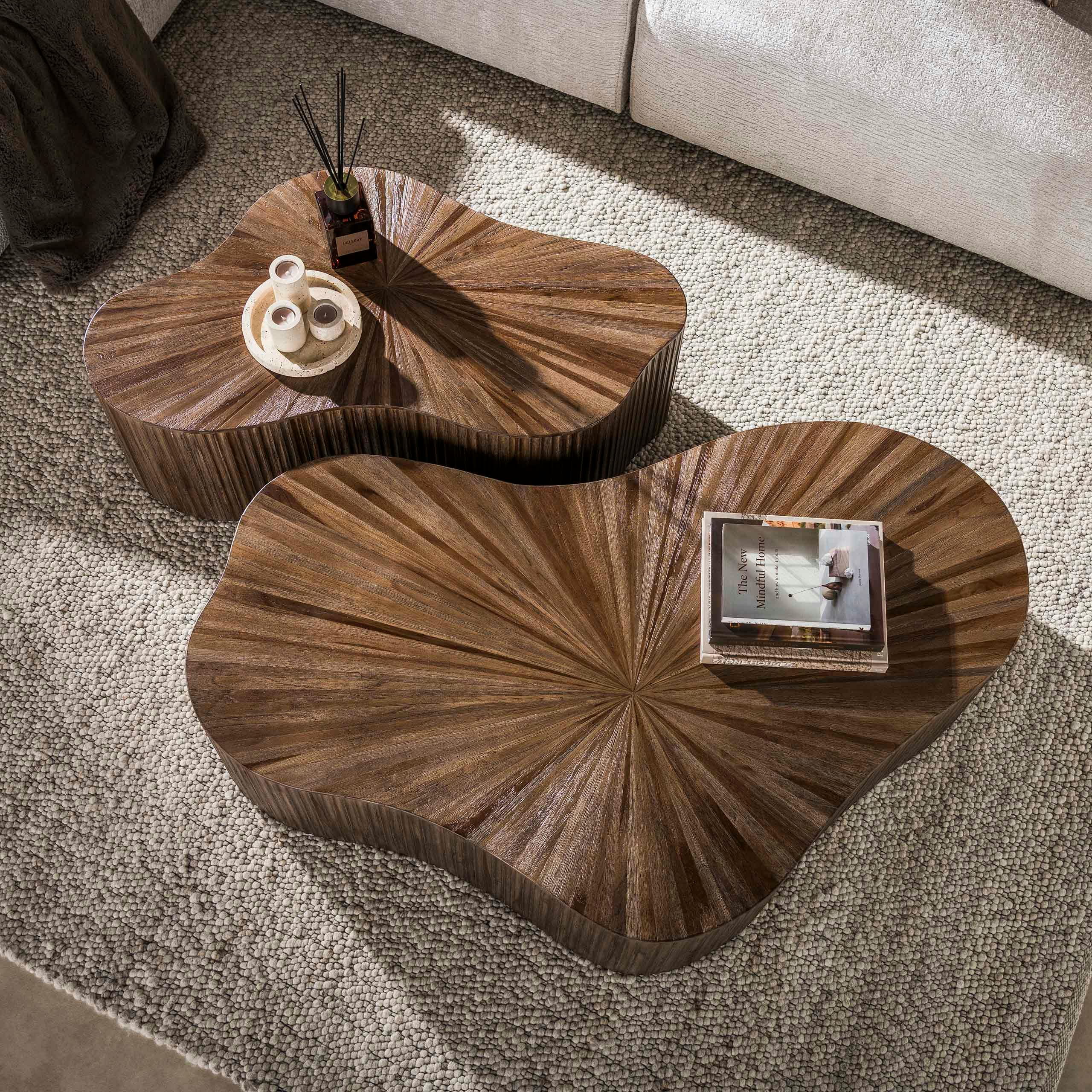 Table basse en teck recyclé design trèfle stylisé (lot de 2) YOGY
