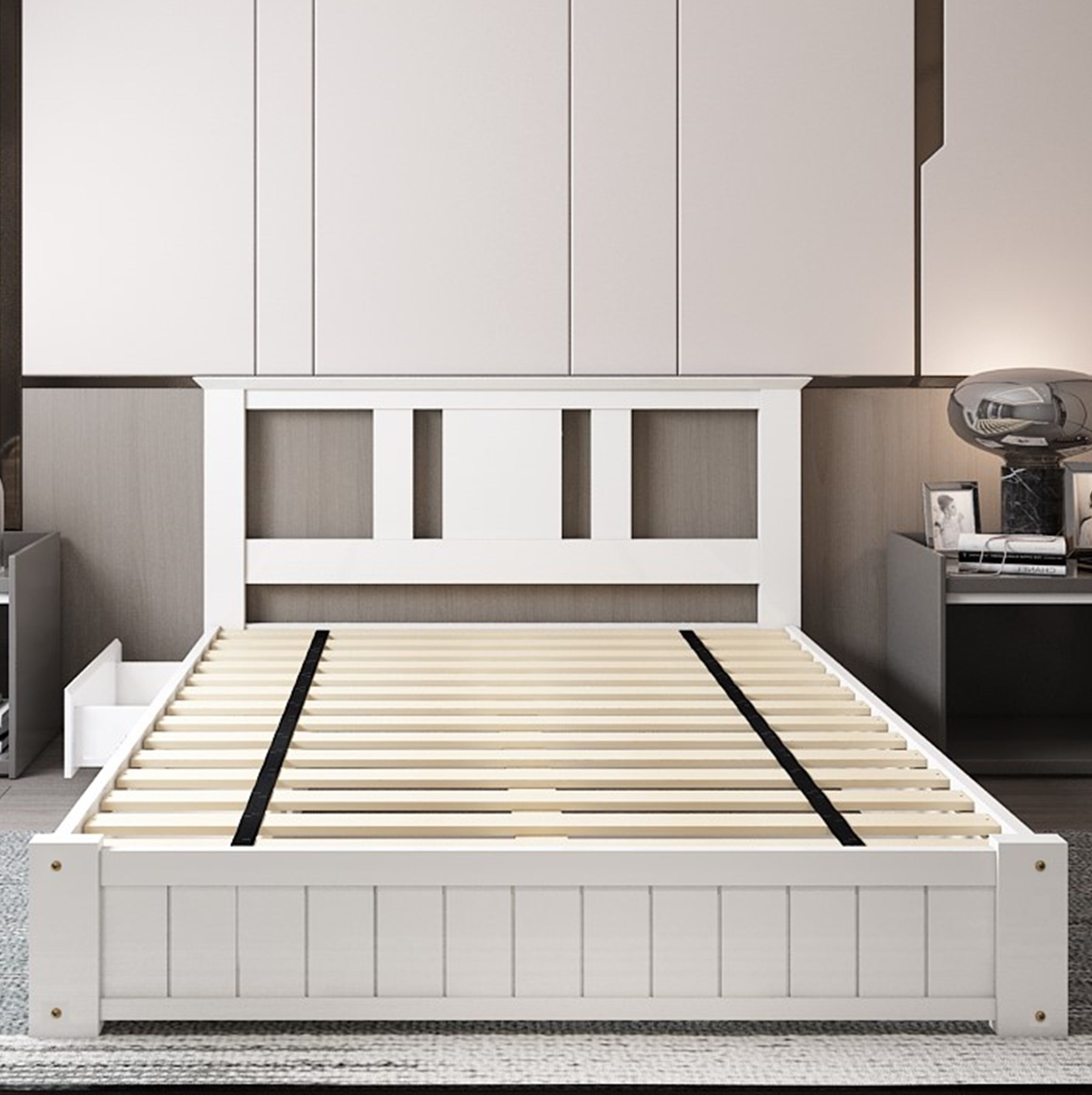 Somnior Elwood White Solid Wooden Bed Frame with 3 Drawers - 3FT/4FT6/5FT