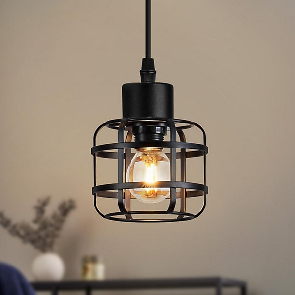 Nettlife Suspension Vintage 1 Lampe - Lustre Métal Noir E14 Rétro - Hauteur Réglable Salon Salle à Manger (Sans Ampoule)