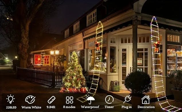 NNETM Santa's Festive Climb: Illuminated Christmas Ladder Light
