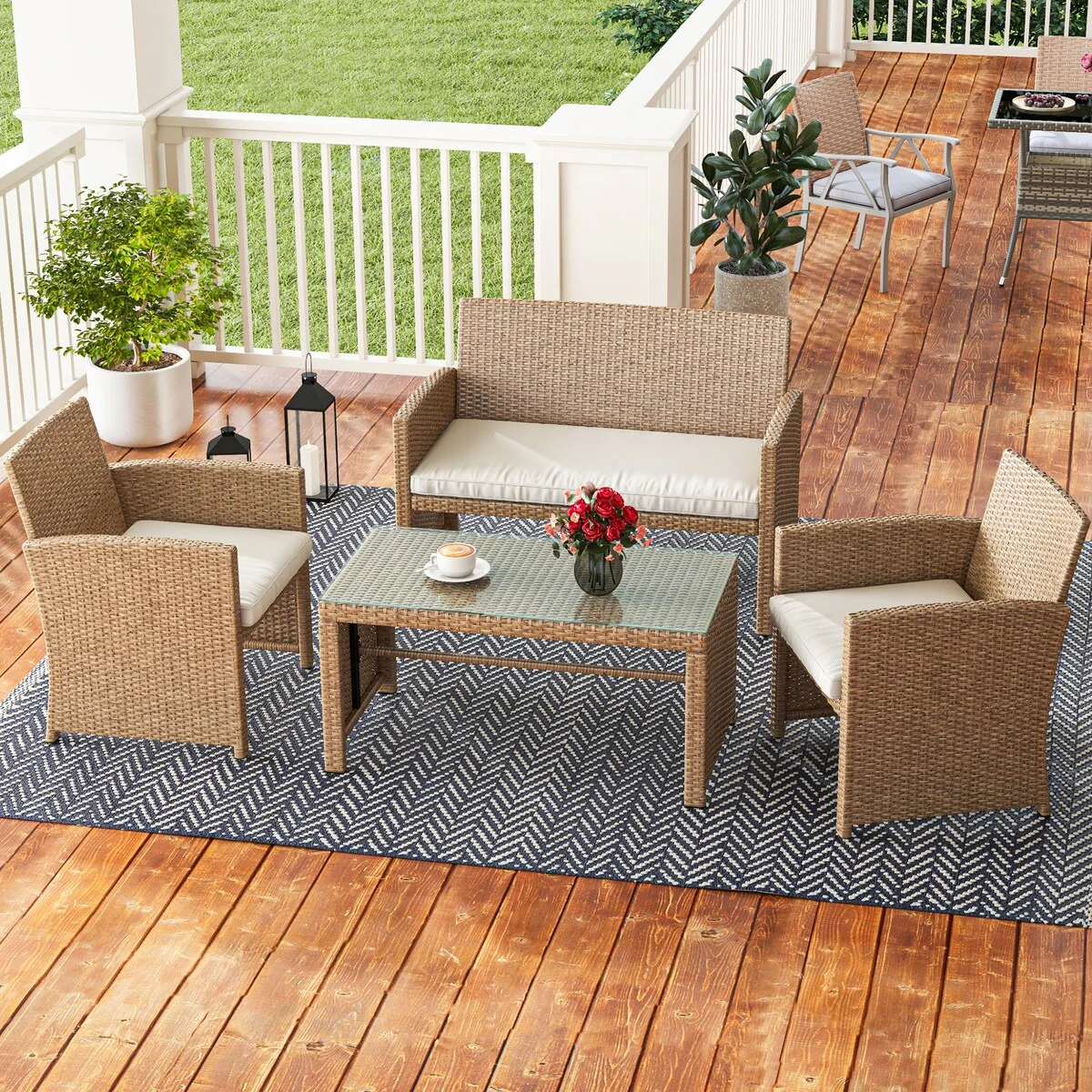 Moasis 4-Piece Patio Furniture Set Rattan Chair Wicker Set - 4Pcs