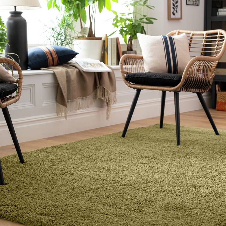 Habitat Noodle Plain Olive Shaggy Rug - 80x150cm