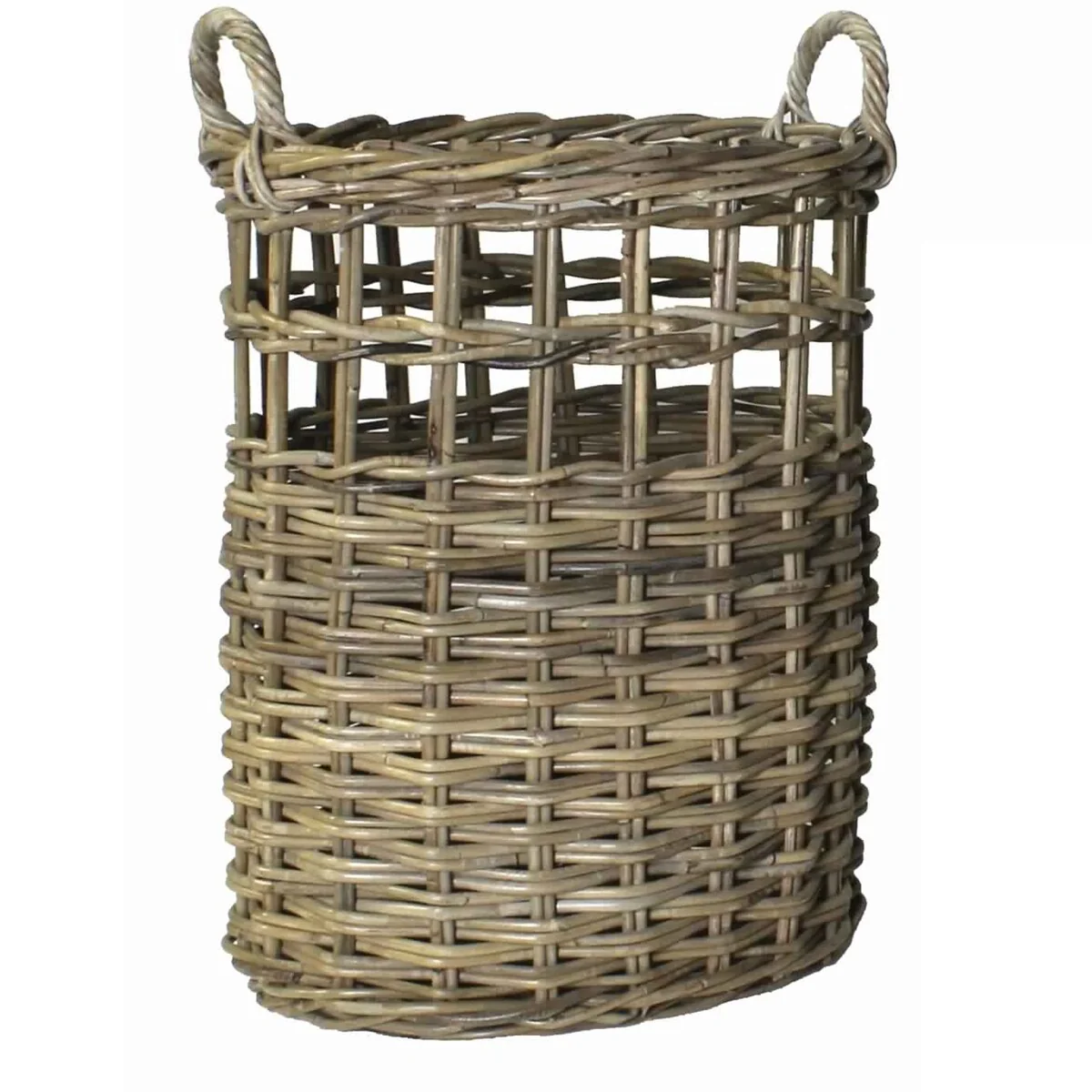 Round Shape Woven Rattan Umbrella Basket with Handles, Set of 2, Gray